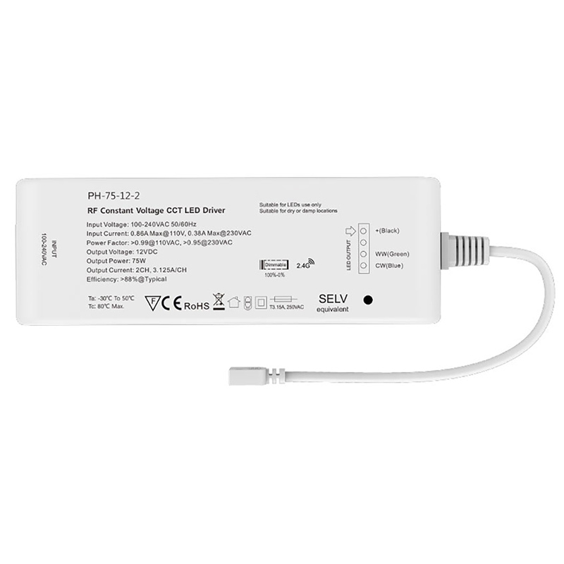 2CH 75W 12V RF Dimmable LED Driver PH-75-12-2 2CH 75W 12V RF Dimmable LED Driver PH-75-12-2